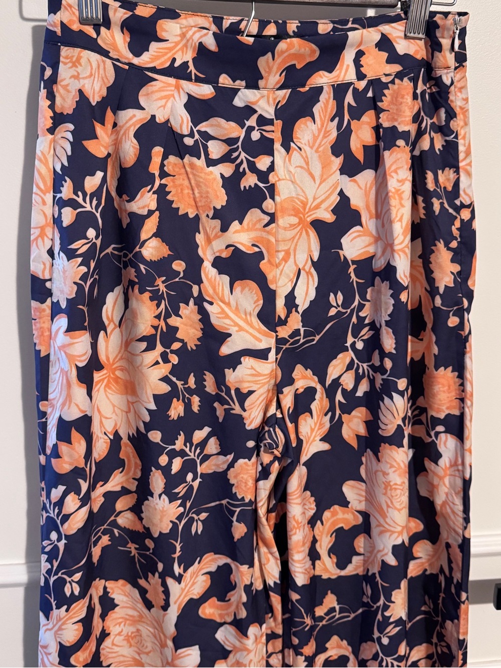 SHEIN Navy Floral Wide-Leg Trousers with Orange flowers